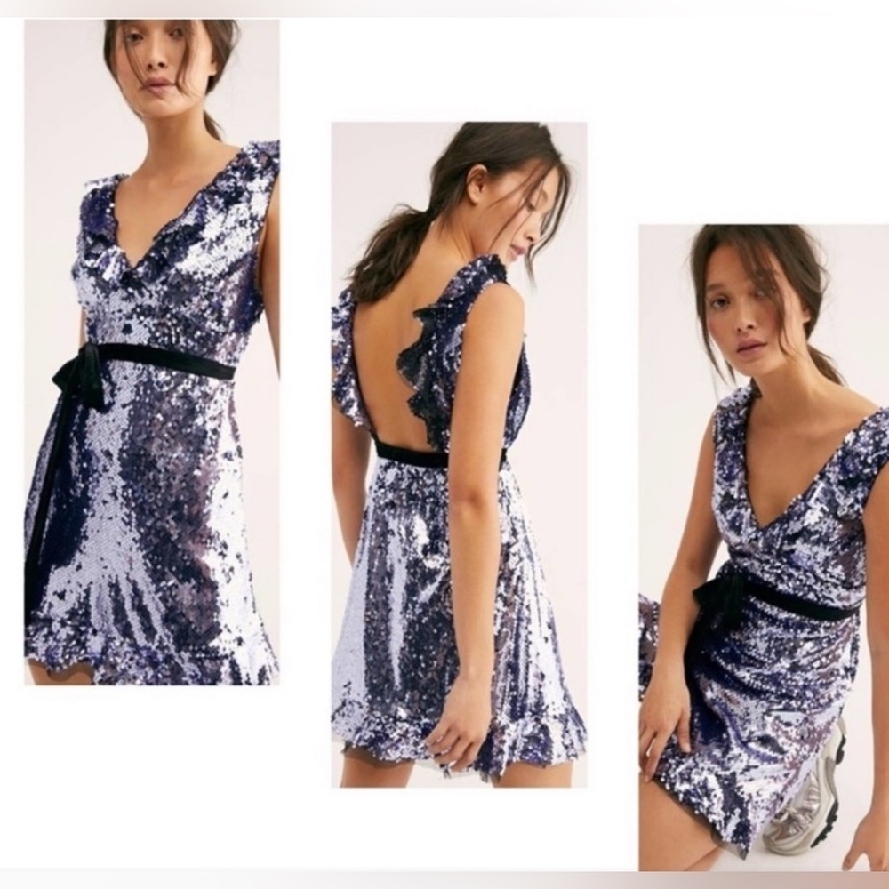 Free People Sequin Siren Ruffled Mini Dress - Picture 4 of 14